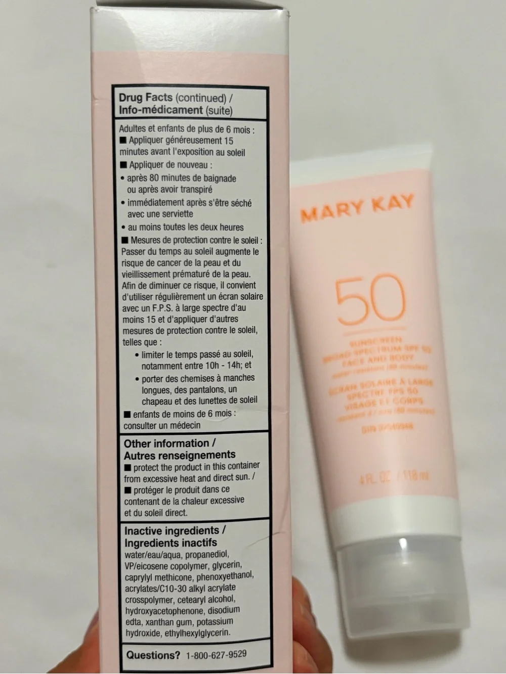 Mary Kay SPF 50 Broad Spectrum Sunscreen Tube and Box - Soft Pink with Gold Text